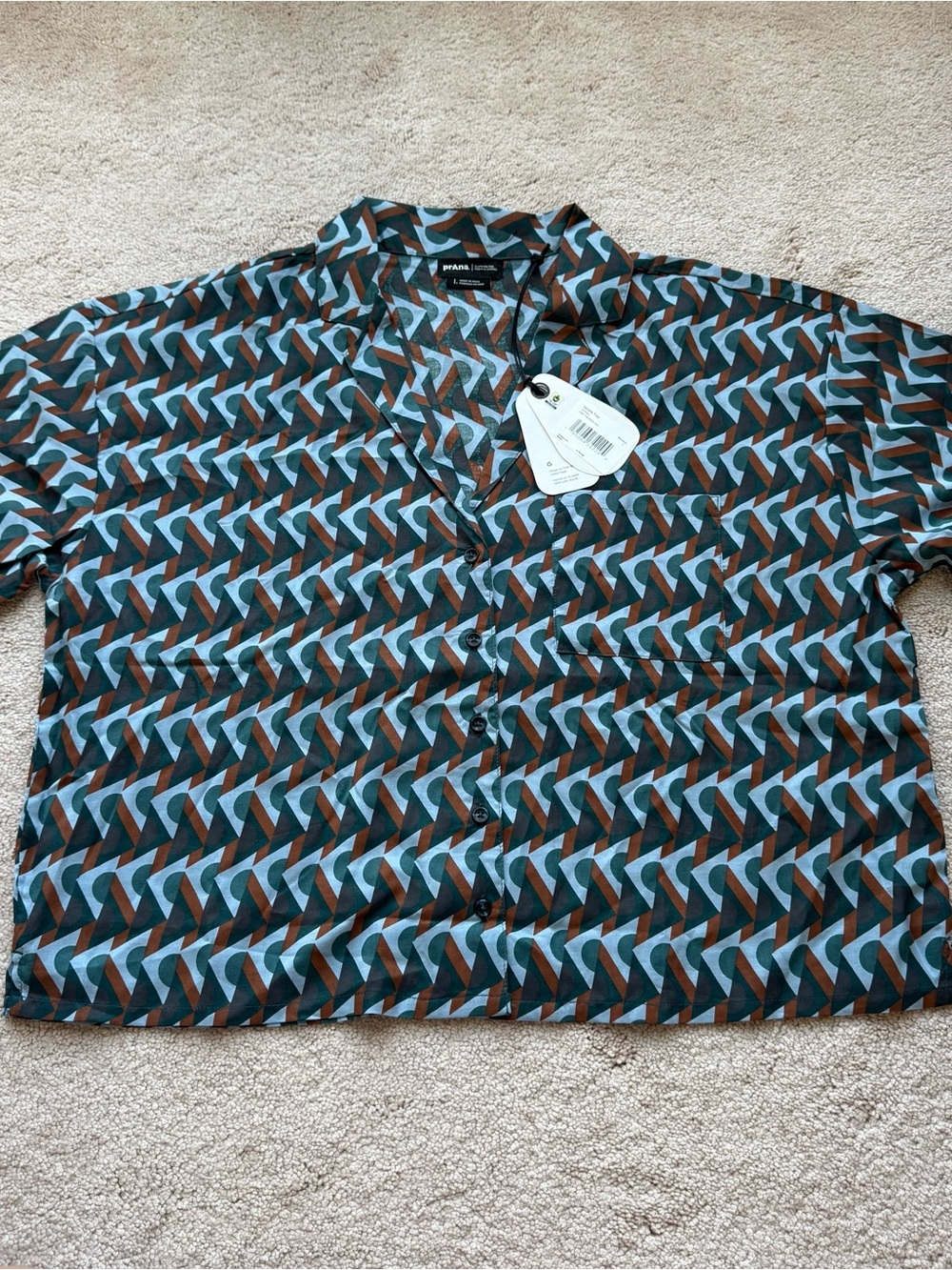 NWT prAna Geometric Camp Collar Boxy Button Up Shirt L